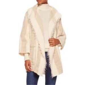 IRO Cream Textured Stripe Open Front Cardigan Wool Jacket Beverly Size 38 Medium